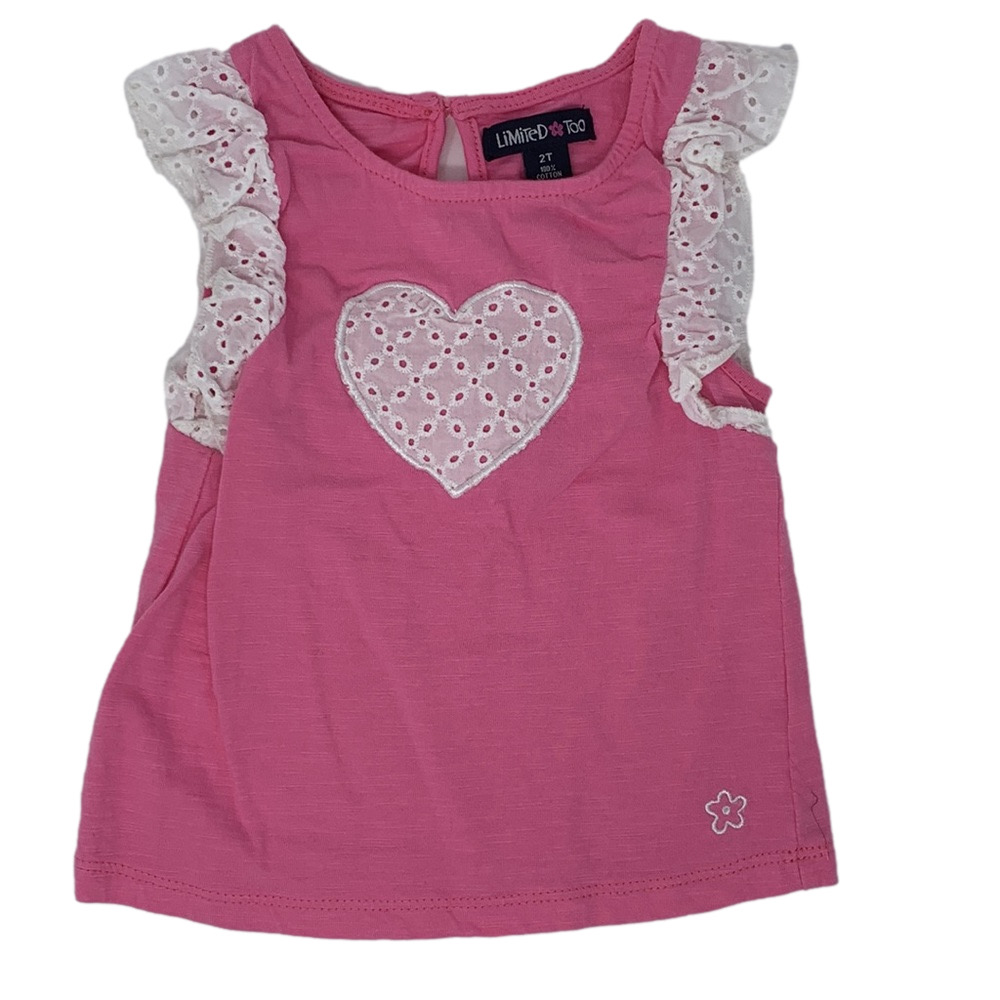 Girls 2T Pink Heart Flutter Sleeve Top & Denim Shorts Outfit Set - Picture 5 of 6